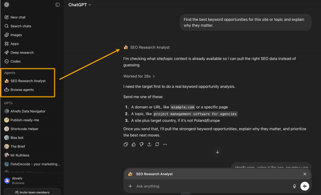 Chatgpt chat of AI agent