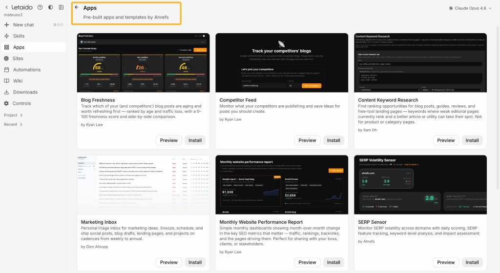 AI Agent UI met een app voor SEO